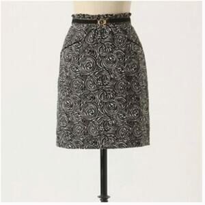 Vintage Anthropologie elevenses painted pencil skirt textured belt blackY2K sz 8